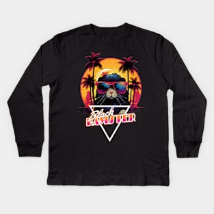 Retro Wave Black Hamster Vibes Shirt Kids Long Sleeve T-Shirt